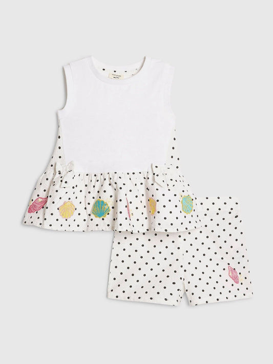River Island White Polka Dot Frill Top & Shorts Set image 1