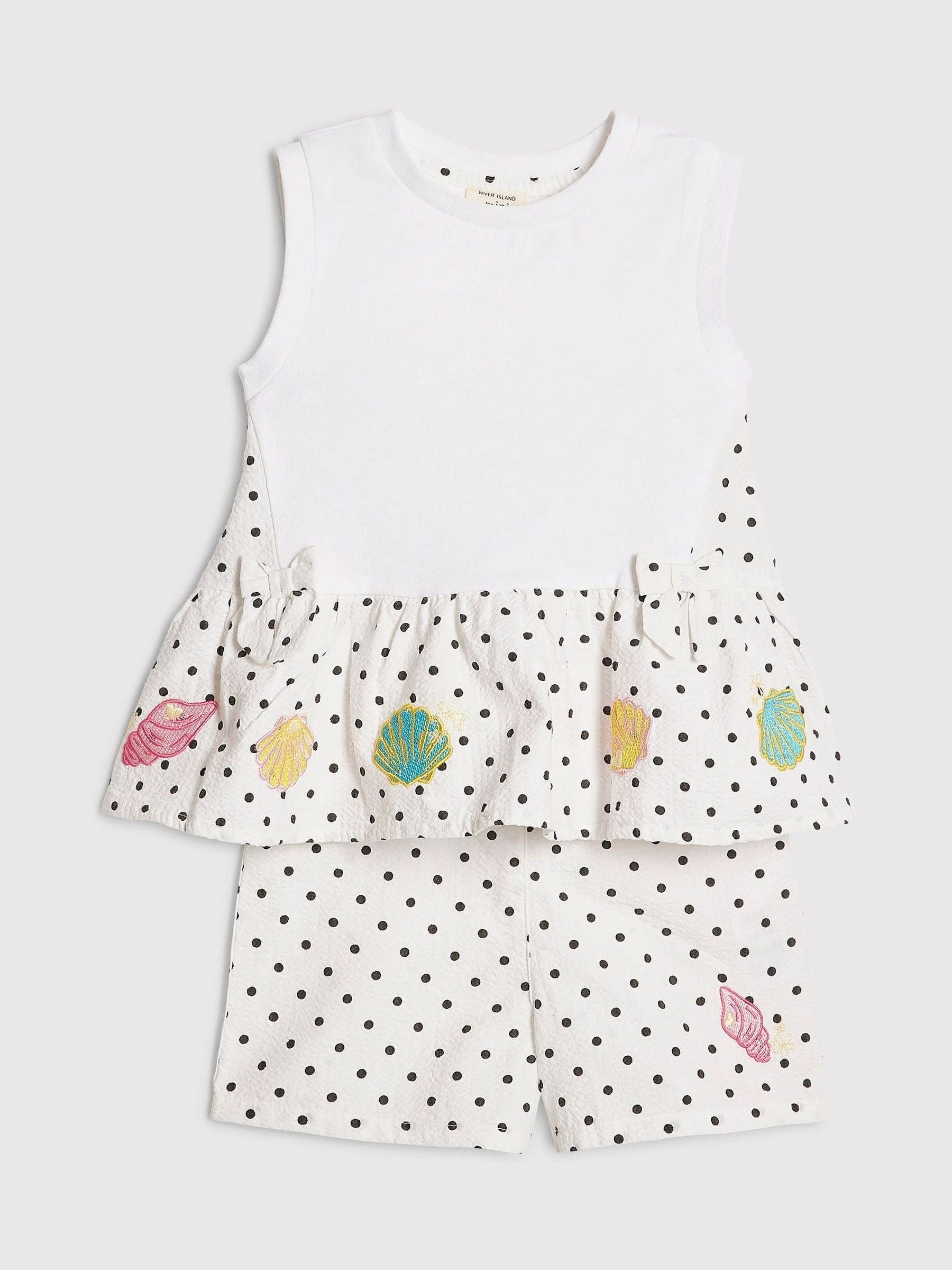 River Island White Polka Dot Frill Top & Shorts Set image 3