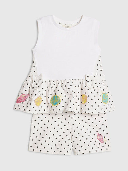 River Island White Polka Dot Frill Top & Shorts Set image 3