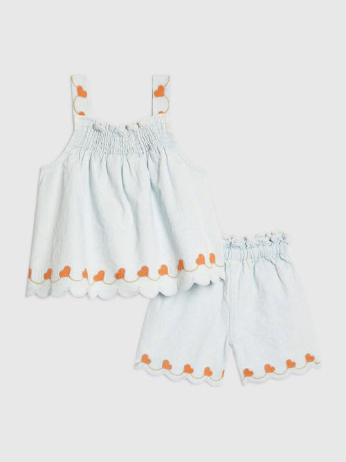 Dsiney Kidz - River Island Blue Denim Heart Frill Top & Shorts Set image 1