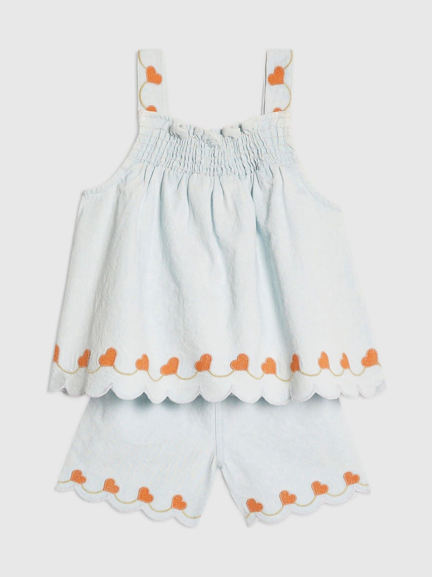 River Island Blue Denim Heart Frill Top & Shorts Set image 3