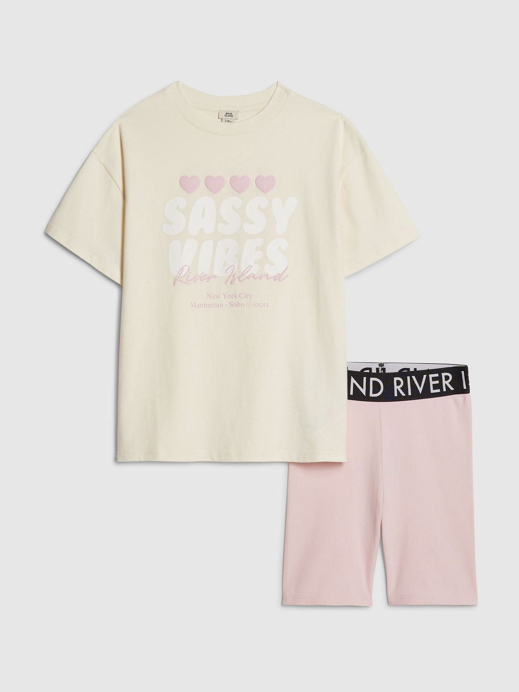 Dsiney Kidz - River Island Yellow/Pink Iconic T-Shirt & Cycle Shorts Set image 1