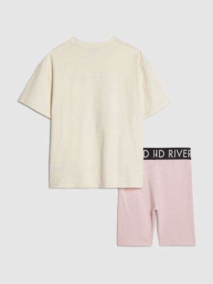 Dsiney Kidz - River Island Yellow/Pink Iconic T-Shirt & Cycle Shorts Set image 2
