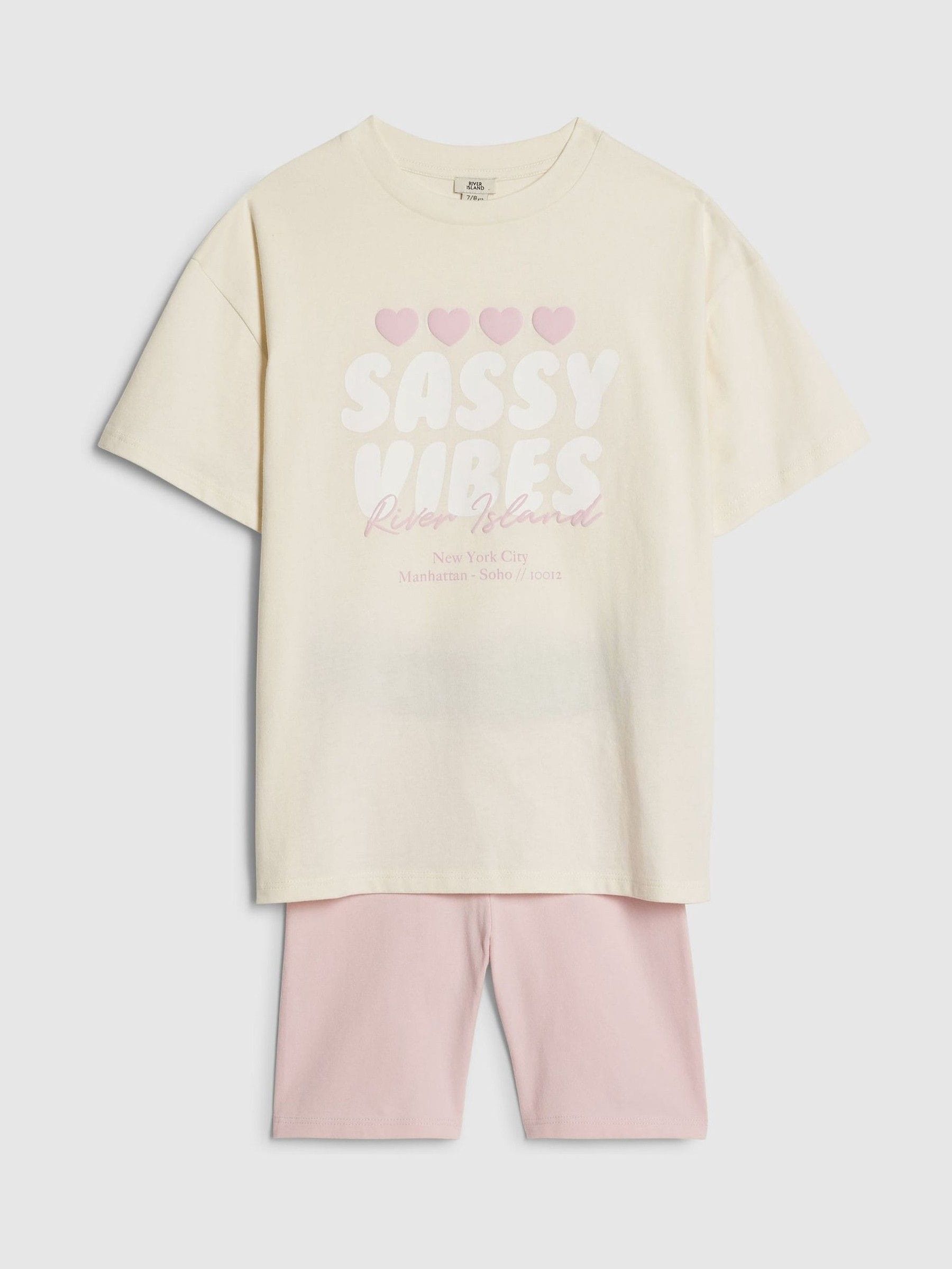 Dsiney Kidz - River Island Yellow/Pink Iconic T-Shirt & Cycle Shorts Set image 3
