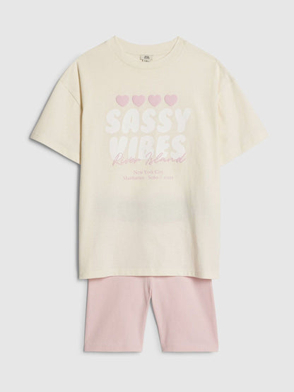 Dsiney Kidz - River Island Yellow/Pink Iconic T-Shirt & Cycle Shorts Set image 3