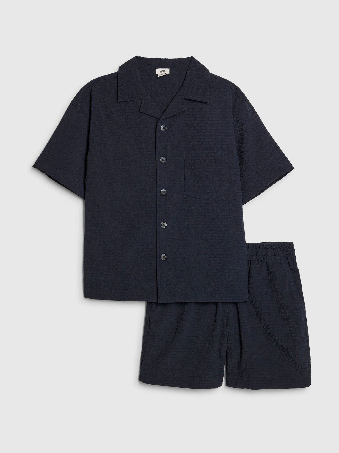 Dsiney Kidz - River Island Navy Textured Revere Shirt & Shorts Set image 1