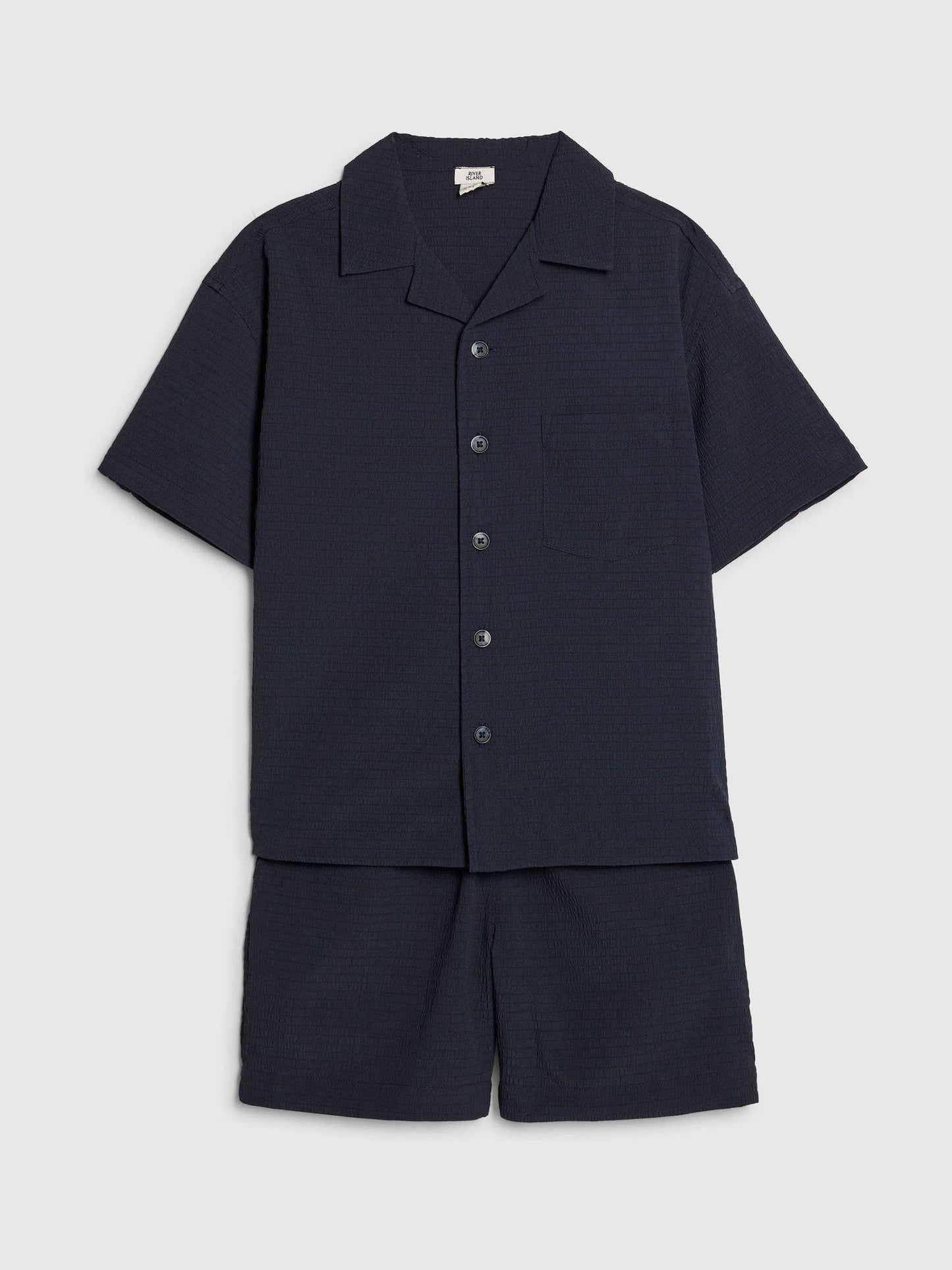 Dsiney Kidz - River Island Navy Textured Revere Shirt & Shorts Set image 3