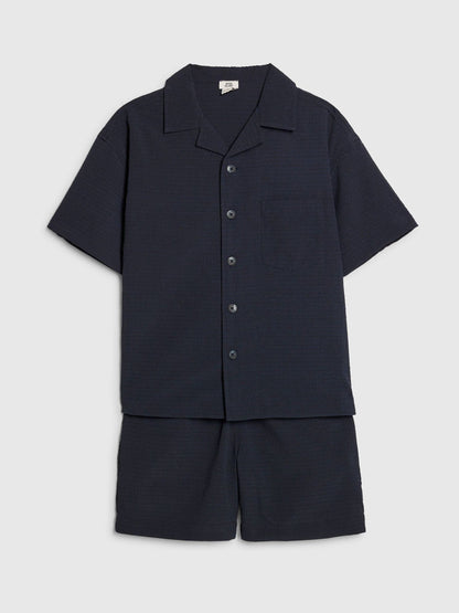 Dsiney Kidz - River Island Navy Textured Revere Shirt & Shorts Set image 3