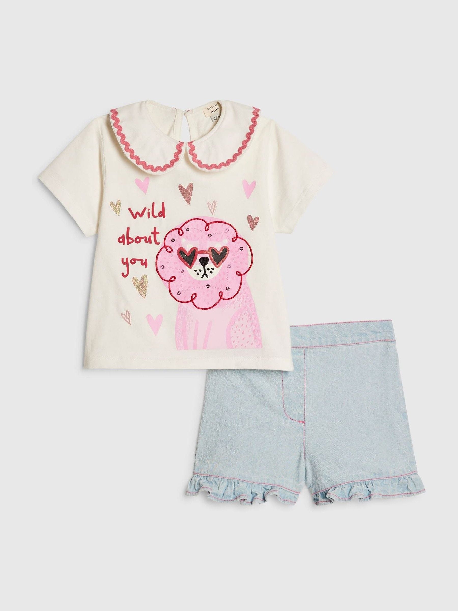 River Island White Abbie Rosie Collar Top& Short Set image 3