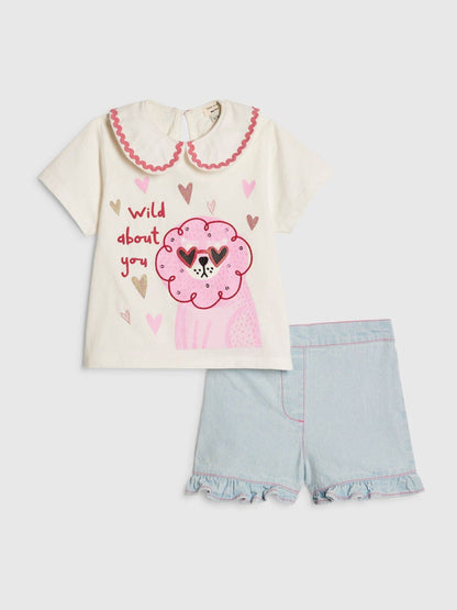 River Island White Abbie Rosie Collar Top& Short Set image 3