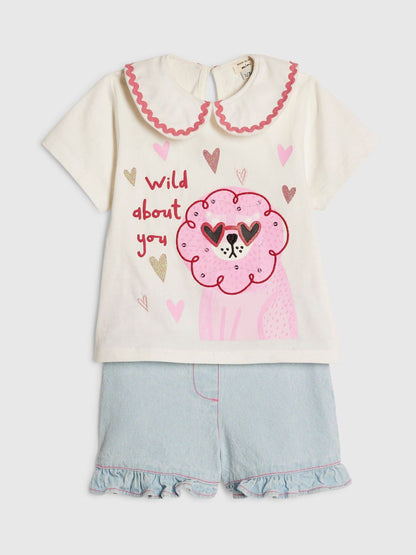 River Island White Abbie Rosie Collar Top& Short Set image 5
