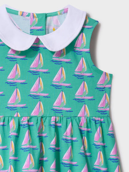 Crew Clothing Company Blue Cotton Jersey Peter Pan Collar Dress image 3
