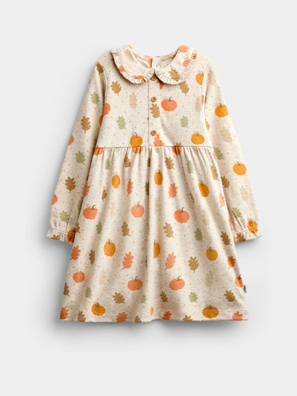 Dsiney Kidz - JoJo Maman Bébé Oatmeal Pumpkin Collared Printed Baby Dress & Knicker Set image 2