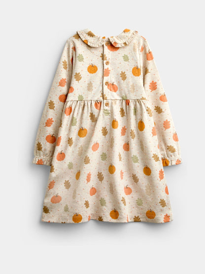 Dsiney Kidz - JoJo Maman Bébé Oatmeal Pumpkin Collared Printed Baby Dress & Knicker Set image 3