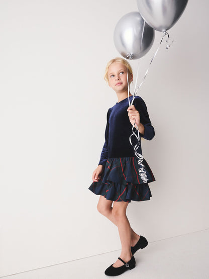 Navy Check Velour Dress (3-16yrs) - image 2