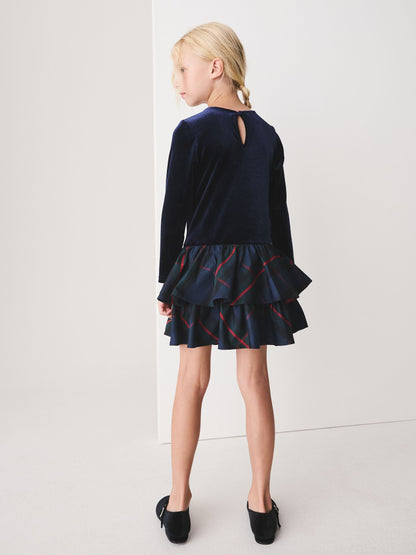 Navy Check Velour Dress (3-16yrs) - image 3