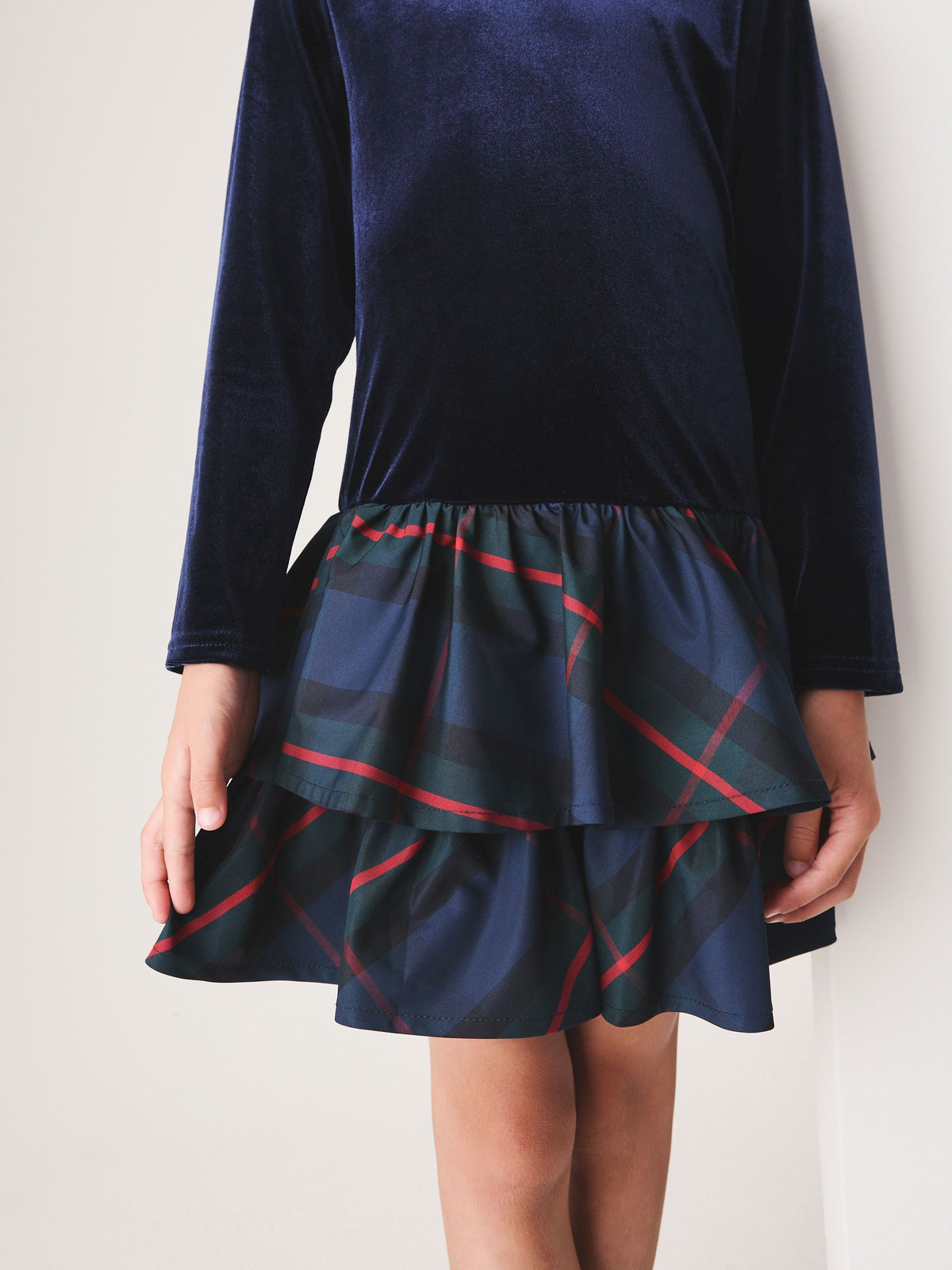 Navy Check Velour Dress (3-16yrs) - image 4