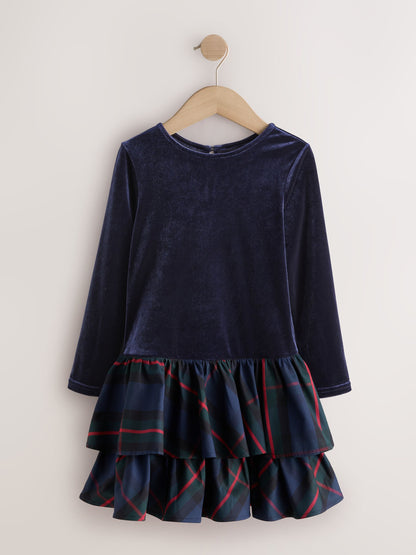 Navy Check Velour Dress (3-16yrs) - image 5