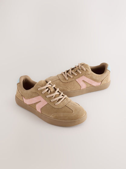 Tan/Pink Standard Fit (F) Retro Trainers image 1