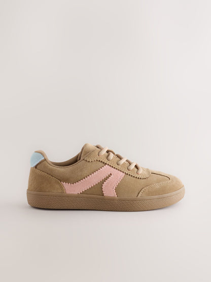 Tan/Pink Standard Fit (F) Retro Trainers image 2