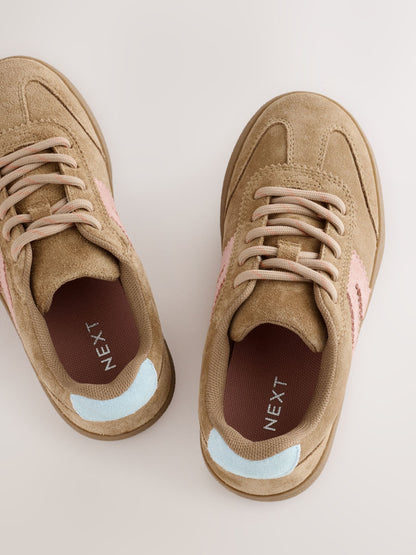 Tan/Pink Standard Fit (F) Retro Trainers image 5