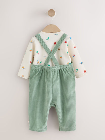 Green Farm Cord Dungarees and Bodysuit Baby Set (0mths-3yrs) - image 3