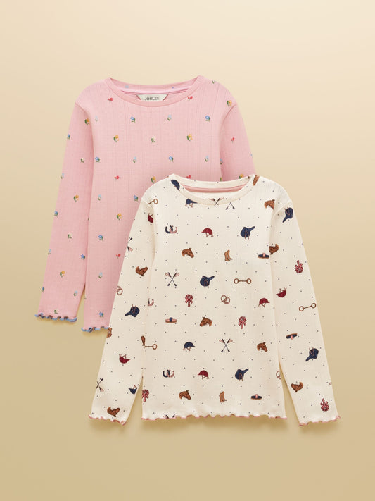 Joules Girls' Odelia Cream & Pink Pack Of Two Long Sleeve Pointelle Tops - image 1
