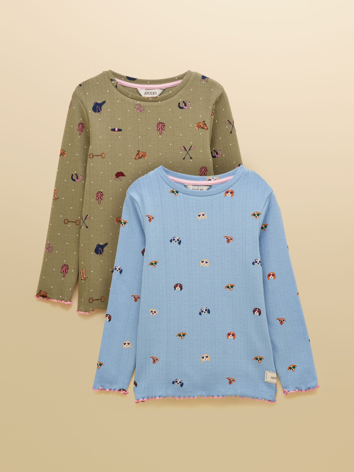 Joules Girls' Odelia Khaki & Blue Pack Of Two Long Sleeve Pointelle Tops - image 1