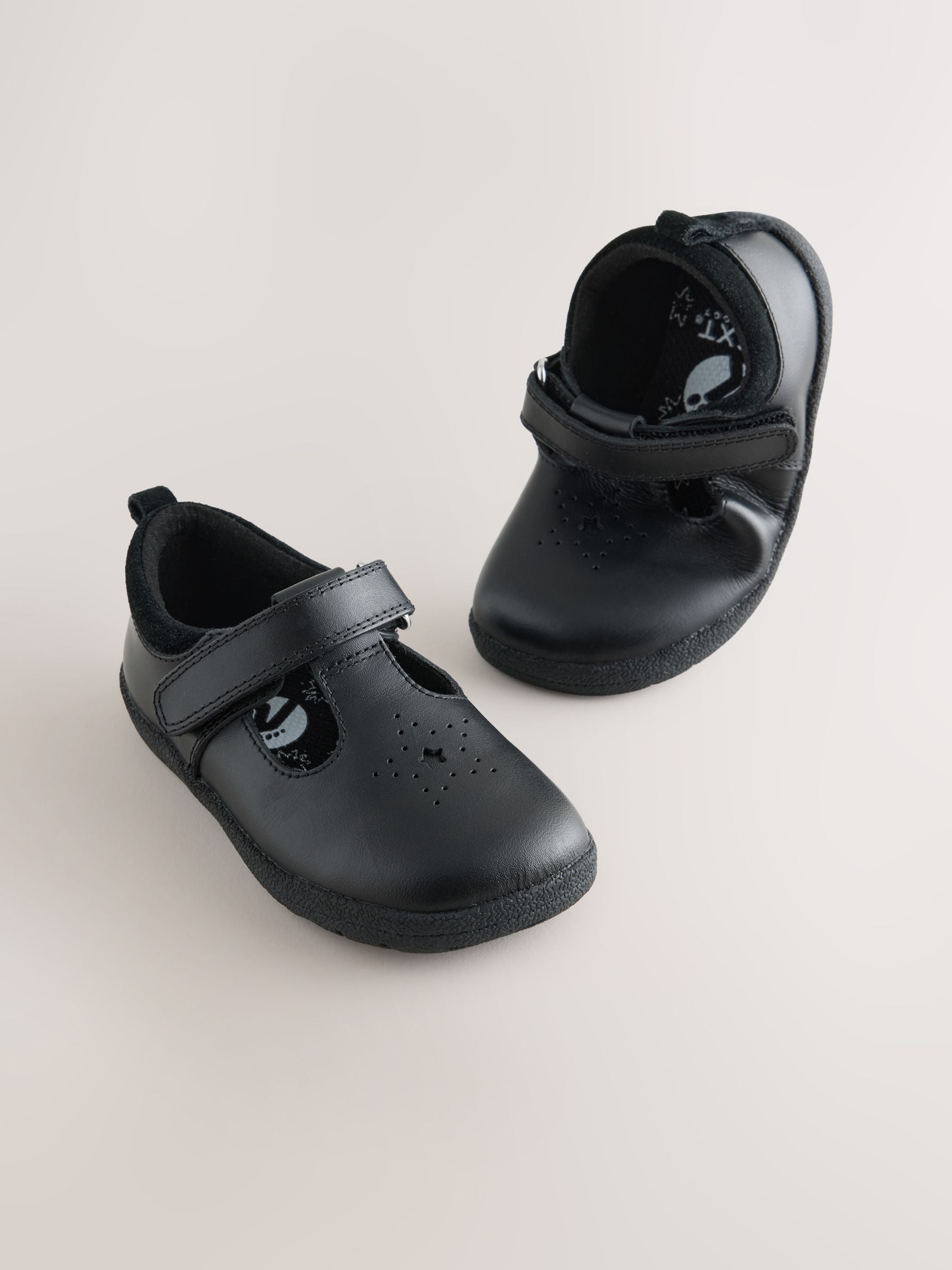 Black Leather Barefoot T-Bar School Shoes image 1