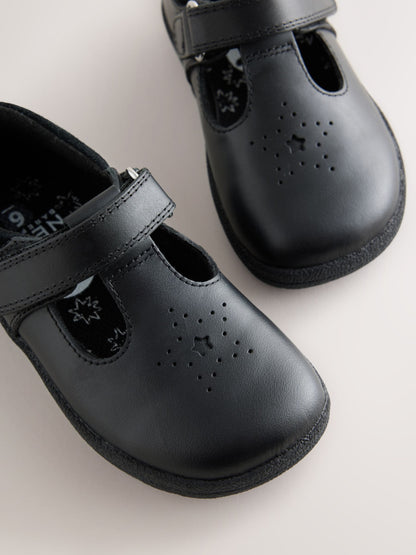 Black Leather Barefoot T-Bar School Shoes image 5