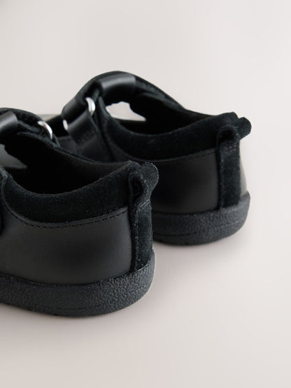 Black Leather Barefoot T-Bar School Shoes image 6