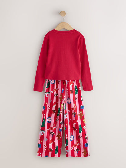 Red/Pink Stripe Christmas Wide Leg Pyjamas 1 Pack (3-16yrs) - image 2
