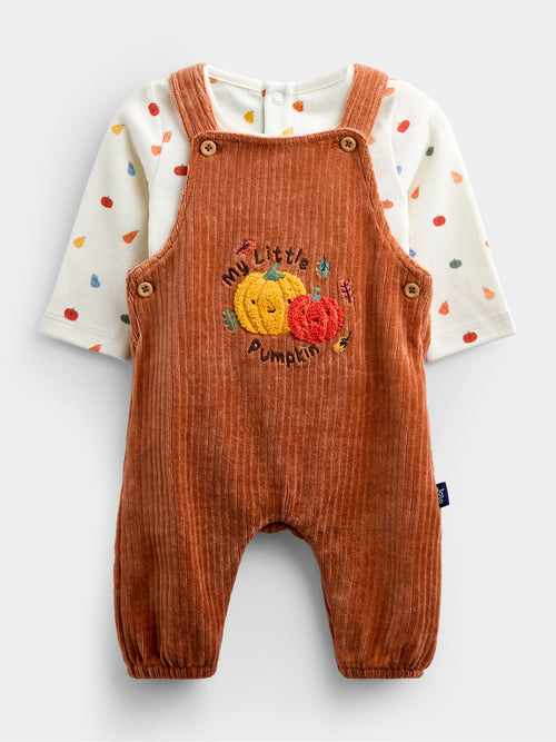 Dsiney Kidz - JoJo Maman Bébé Orange Pumpkin 2-Piece Dungaree & Bodysuit Set image 1