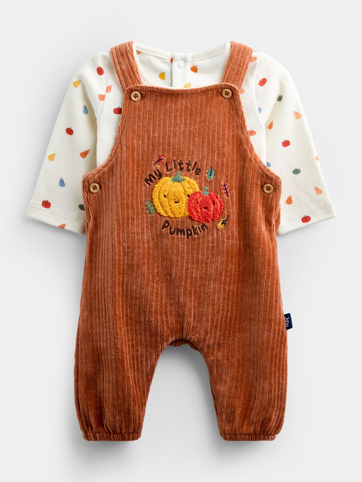 Dsiney Kidz - JoJo Maman Bébé Orange Pumpkin 2-Piece Dungaree & Bodysuit Set image 1