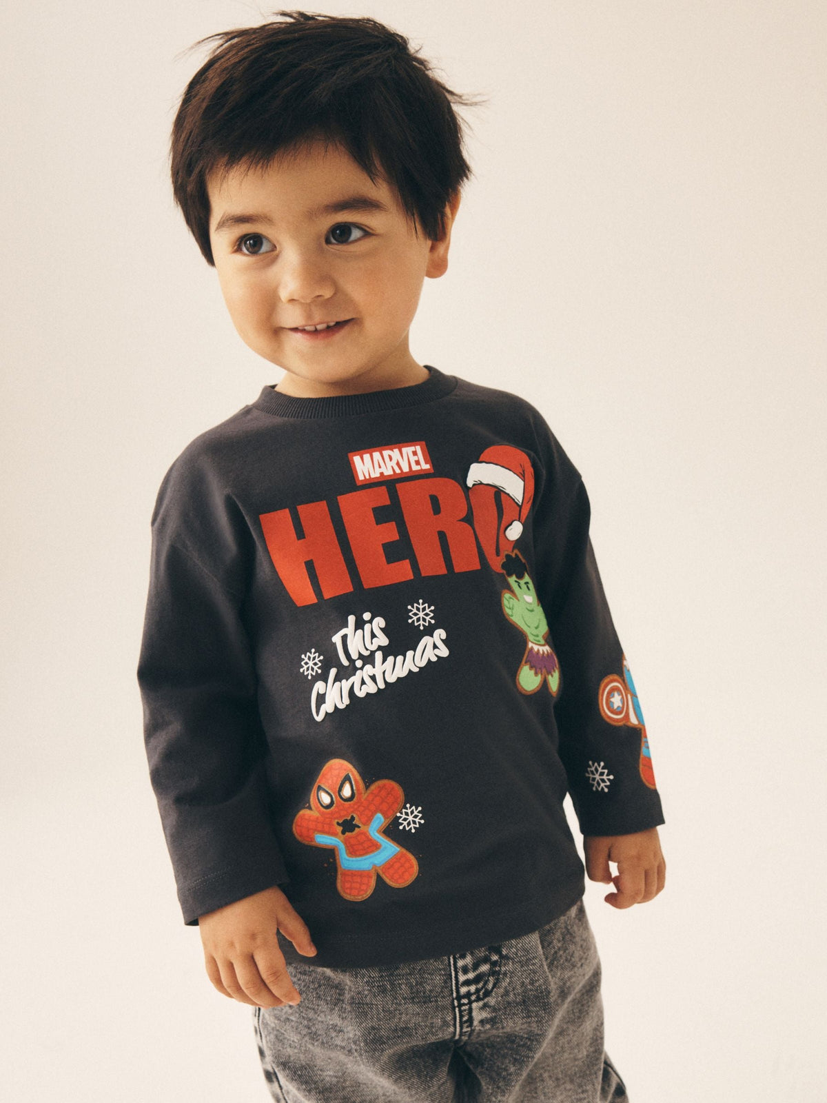 Marvel Charcoal Grey Christmas Long Sleeve T-Shirt (3mths-8yrs) - image 2
