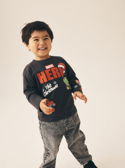 Marvel Charcoal Grey Christmas Long Sleeve T-Shirt (3mths-8yrs) - image 3