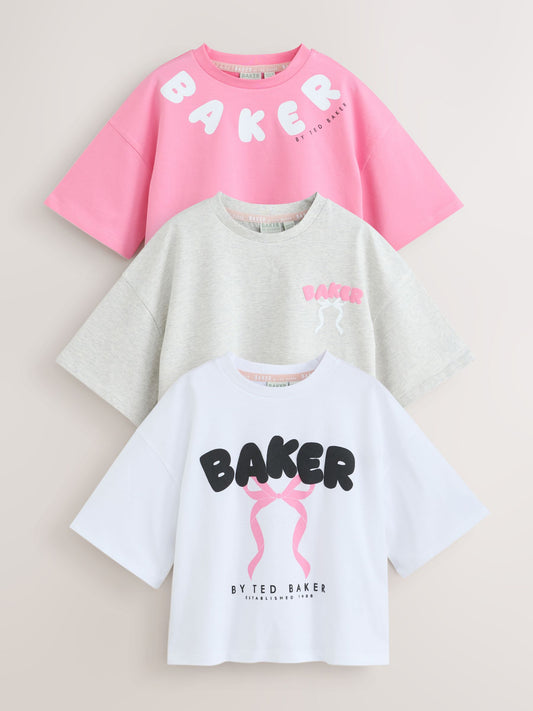 Dsiney Kidz - Baker by Ted Baker Pink 3 Pack Oversized Graphic T-Shirts image 1