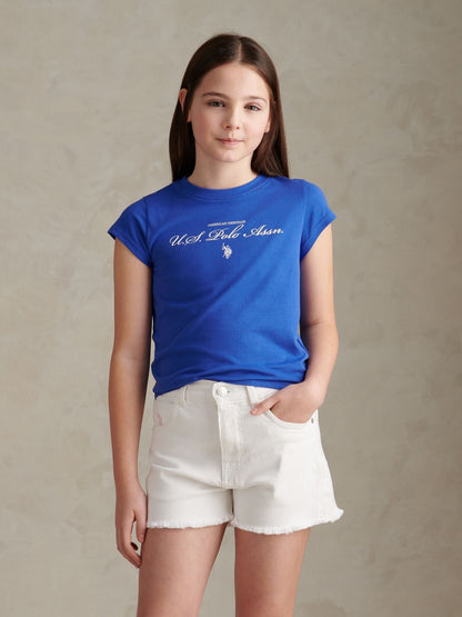 Dsiney Kidz - U.S. Polo Assn. Blue Script Logo Cap Sleeve T-Shirt image 1