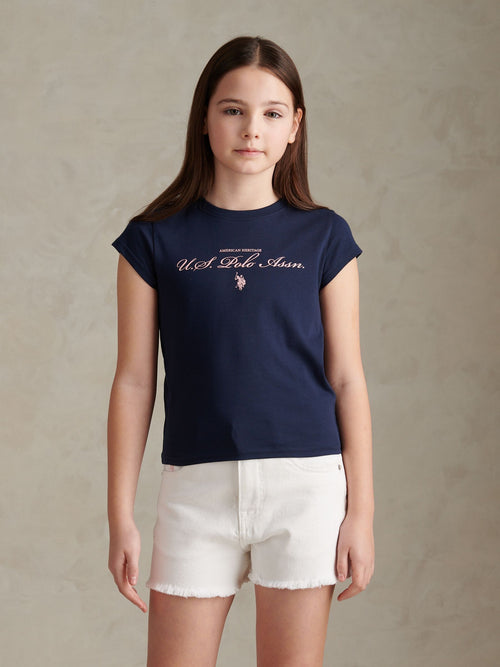 Dsiney Kidz - U.S. Polo Assn. Navy Iris Script Logo Cap Sleeve T-Shirt image 1