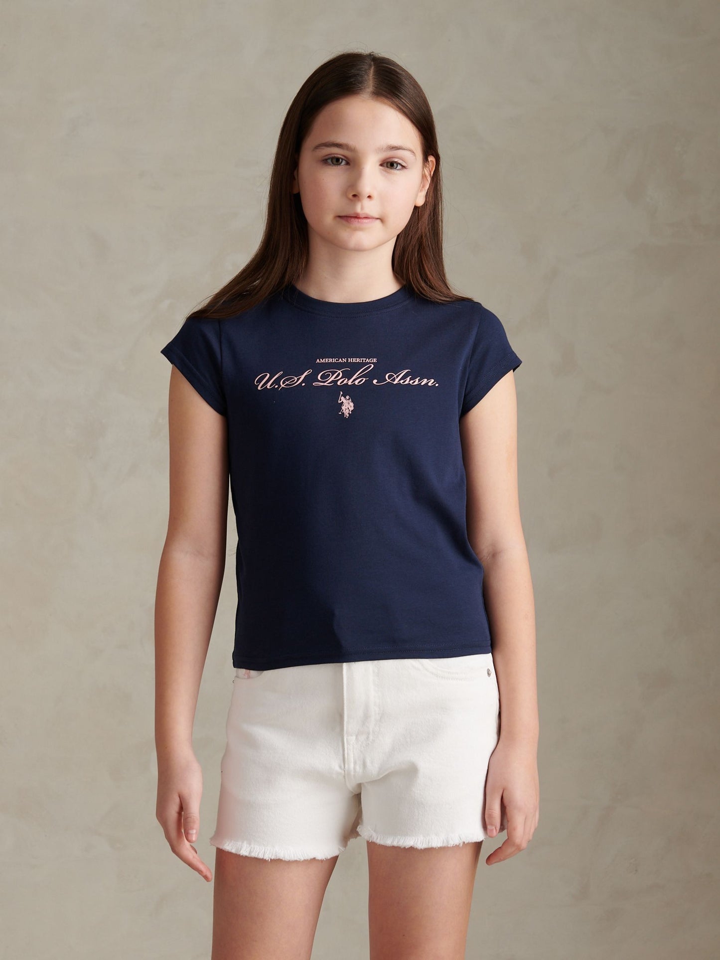 Dsiney Kidz - U.S. Polo Assn. Navy Iris Script Logo Cap Sleeve T-Shirt image 1