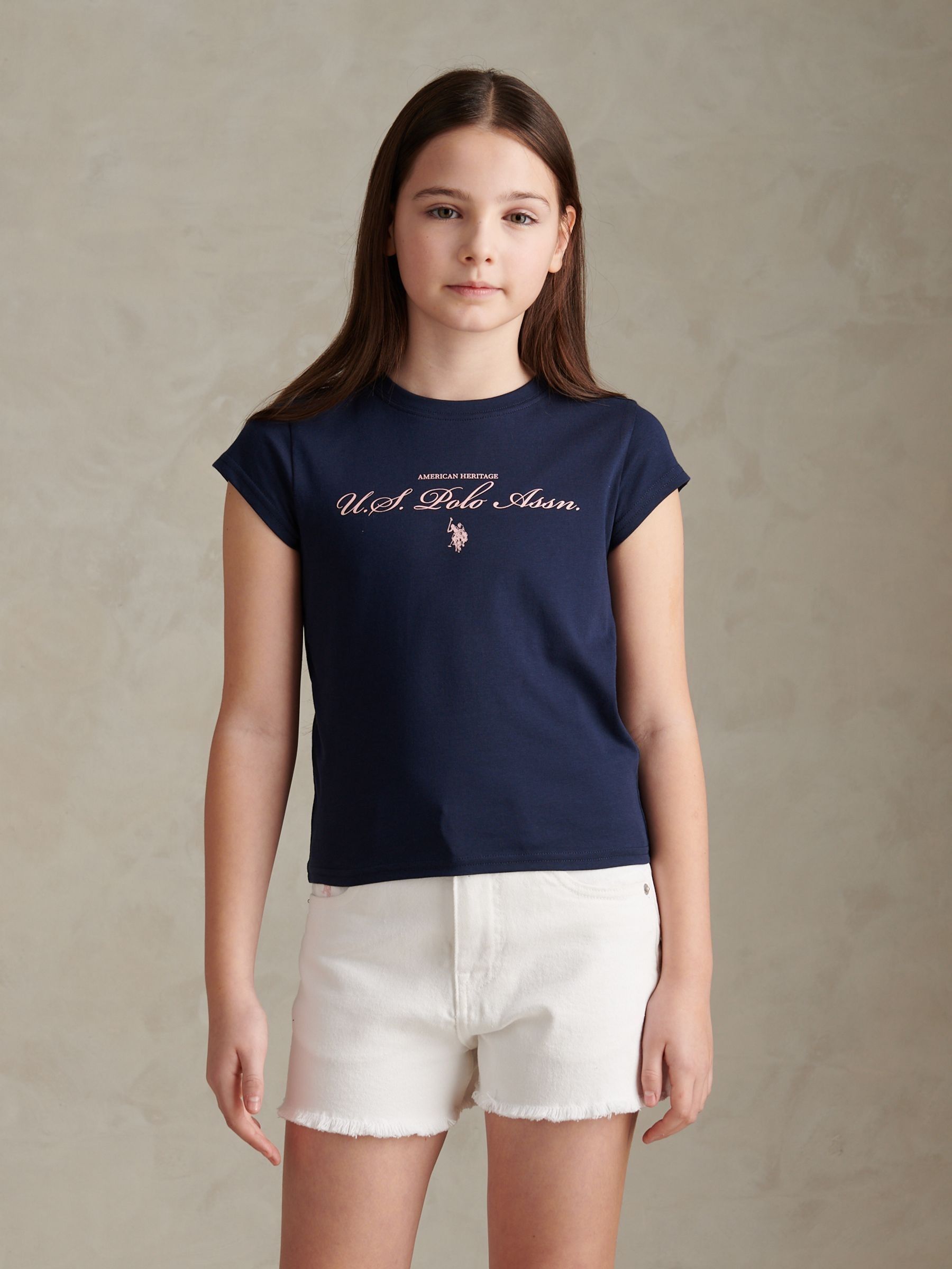 Dsiney Kidz - U.S. Polo Assn. Navy Iris Script Logo Cap Sleeve T-Shirt image 1