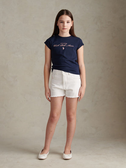 Dsiney Kidz - U.S. Polo Assn. Navy Iris Script Logo Cap Sleeve T-Shirt image 3