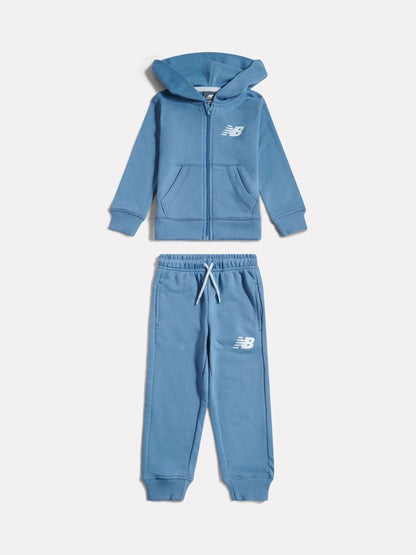 New Balance Blue Linear Logo FT Zip Through Hoodie & Joggers Set image 1