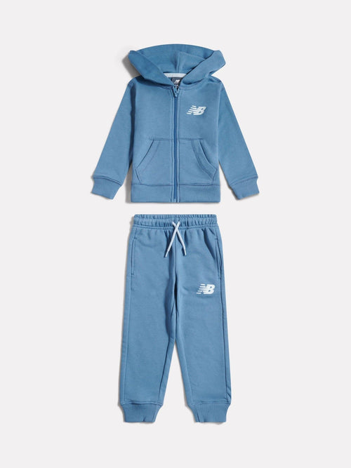 New Balance Blue Linear Logo FT Zip Through Hoodie & Joggers Set image 1