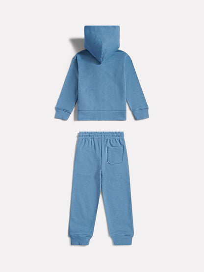 New Balance Blue Linear Logo FT Zip Through Hoodie & Joggers Set image 2