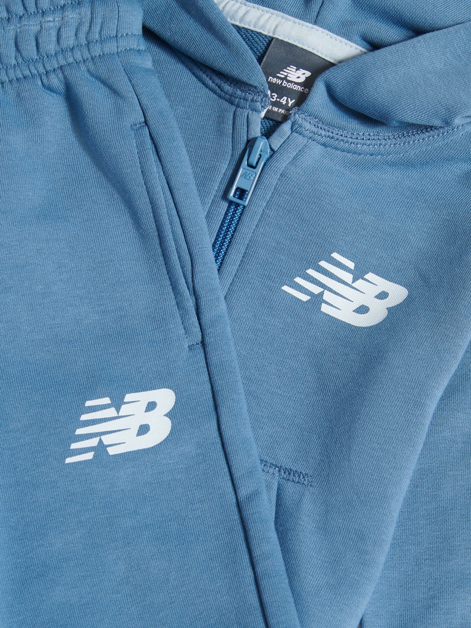 New Balance Blue Linear Logo FT Zip Through Hoodie & Joggers Set image 3