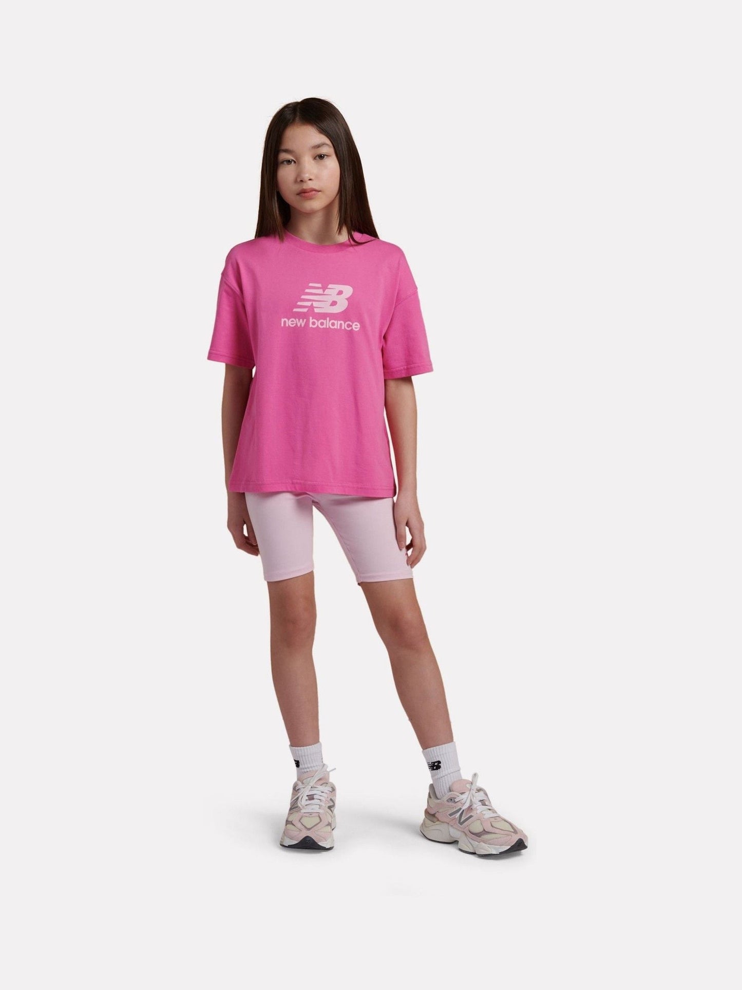 Dsiney Kidz - New Balance Pink Stacked Logo T-Shirt and Cycle Shorts Set image 1