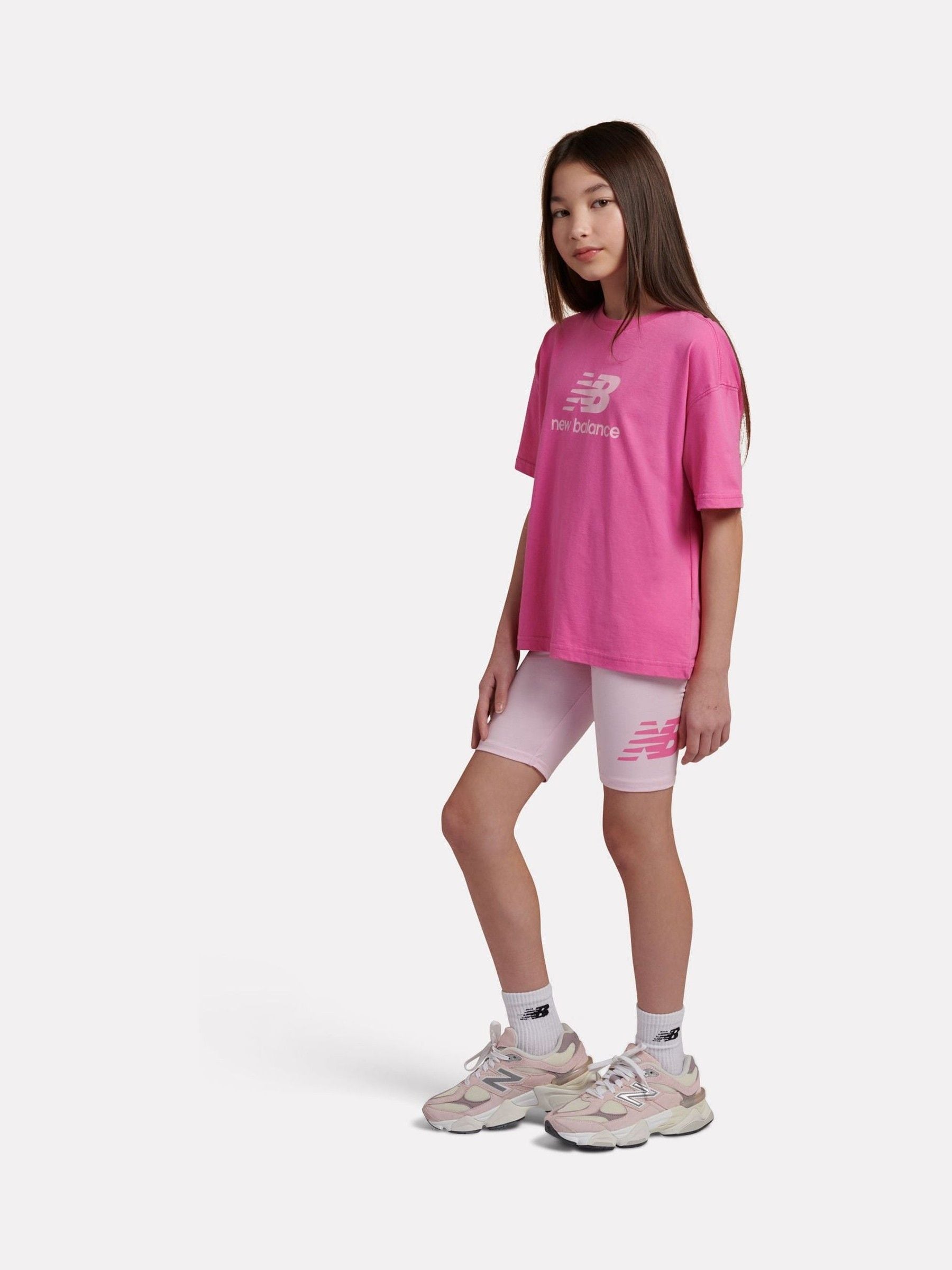 Dsiney Kidz - New Balance Pink Stacked Logo T-Shirt and Cycle Shorts Set image 2