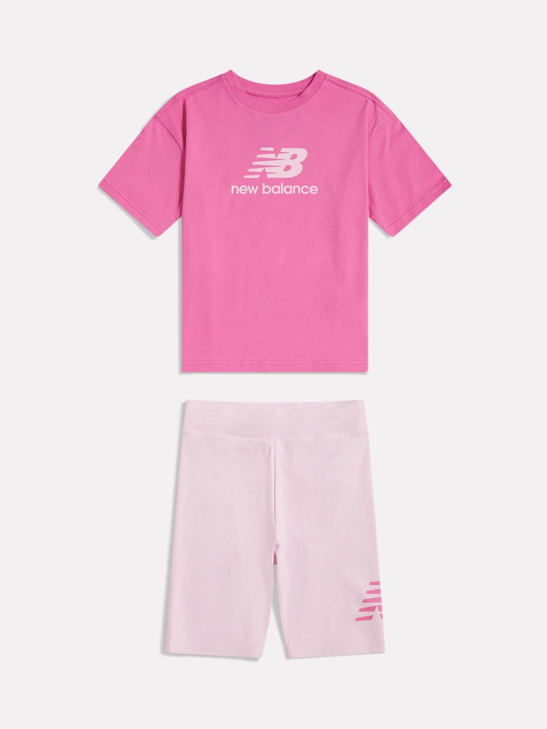 Dsiney Kidz - New Balance Pink Stacked Logo T-Shirt and Cycle Shorts Set image 6