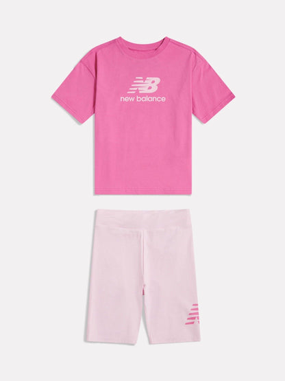 Dsiney Kidz - New Balance Pink Stacked Logo T-Shirt and Cycle Shorts Set image 6